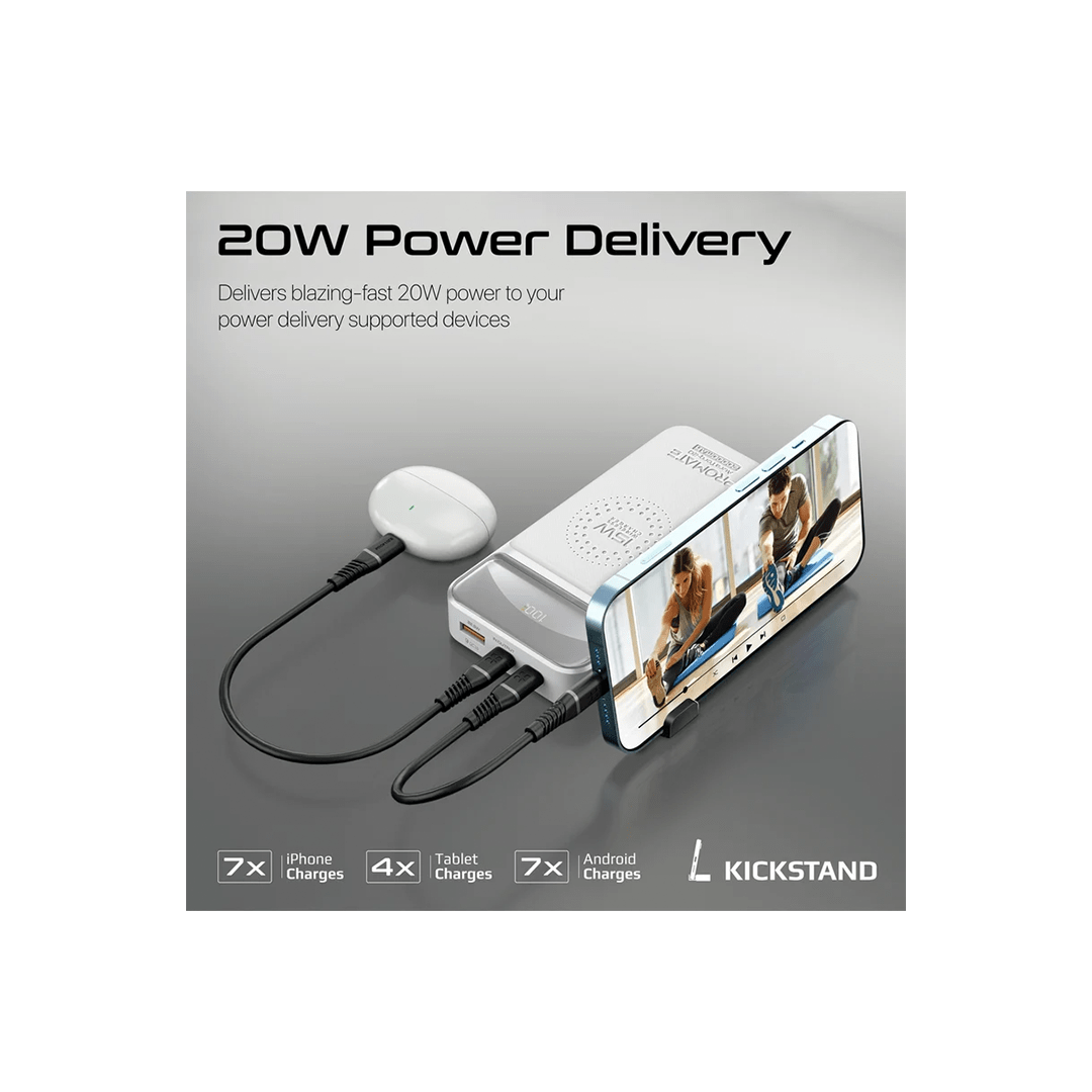 Promate AuraTorq-20 Ultra Slim 15W 20000mAh Wireless Charging Power Bank with 20Watt PD & QC3.0 - White in Qatar Promate AuraTorq-20 Ultra Slim 15W 20000mAh Wireless Charging Power Bank with 20Watt PD & QC3.0 - White in Qatar